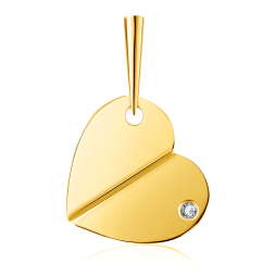 Подвеска из желтого золота с бриллиантом | Материал:Золото Цвет:Жёлтый Проба:585 Вставки:Бриллиант Примерный вес (г):1.09 Тематика:Сердечки