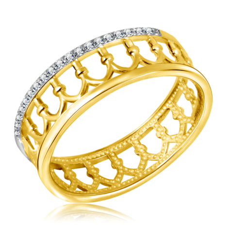 Кольцо из желтого золота с фианитом | Материал:Золото Цвет:Жёлтый Проба:585 Вставки:Фианит Примерный вес (г):2.5
