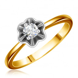 Золотое помолвочное кольцо с бриллиантом | Материал:Золото Цвет:Жёлтый Проба:585 Вставки:Бриллиант Примерный вес (г):1.91  Высота (мм):7 Тематика:Помолвочное