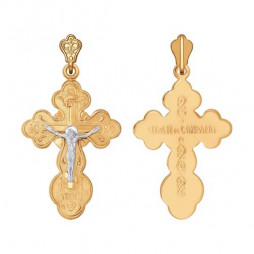 Крест из комбинированного золота |	 Материал:Золото Цвет:Комбинированный Проба:585 Для женщин Вставки:Без вставок