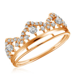 Золотое кольцо-корона с фианитами |	 Материал:Золото Цвет:Красный Проба:585 Вставки:Фианит Примерный вес (г):1.44 Тематика:Корона