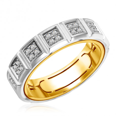 Кольцо обручальное из комбинированного золота с бриллиантами | Материал:Золото Цвет:Комбинированный Проба:750 Вставки:Бриллиант Примерный вес (г):6.94 Тематика:Обручальное