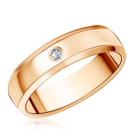 Кольцо обручальное из красного золота с бриллиантом | Материал:Золото Цвет:Красный Проба:585 Вставки:Бриллиант Примерный вес (г):4.17 Тематика:Обручальное