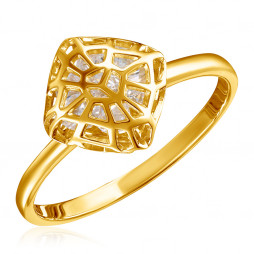 Кольцо из желтого золота с фианитом |	 Материал:Золото Цвет:Жёлтый Проба:585 Вставки:Фианит Примерный вес (г):2.35 
