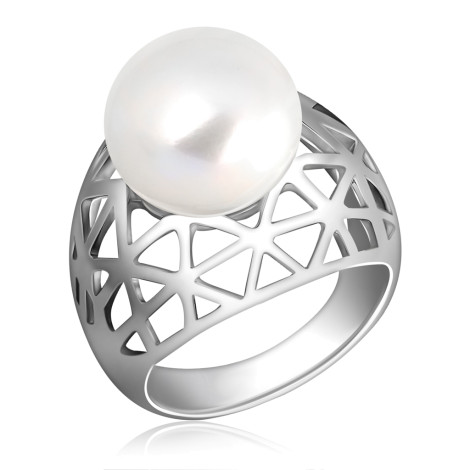 Кольцо из серебра с жемчугом | Материал:Серебро Проба:925 Цвет вставок:Белый Примерный вес (г):7.39 Обработка:Родирование