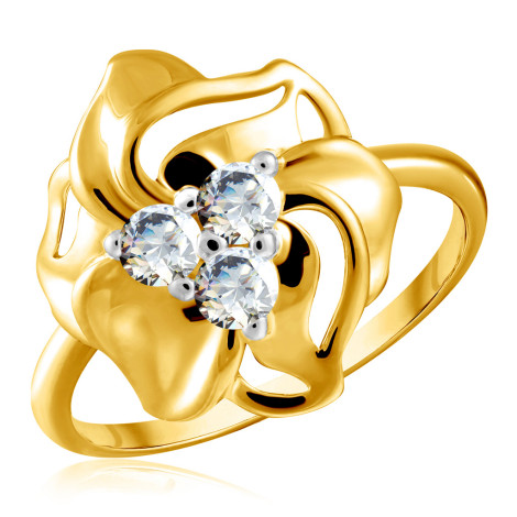 Кольцо из желтого золота с фианитом | Материал:Золото Цвет:Жёлтый Проба:585 Вставки:Фианит Примерный вес (г):2.1