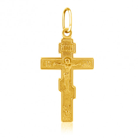 Крест из желтого золота | Материал:Золото Цвет:Жёлтый Проба:585 Вставки:Без вставок Примерный вес (г):0.78 Высота (мм):19 Ширина (мм):10
