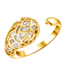 Кольцо из желтого золота с фианитом | Материал:Золото Цвет:Жёлтый Проба:585 Вставки:Фианит Примерный вес (г):4.17 