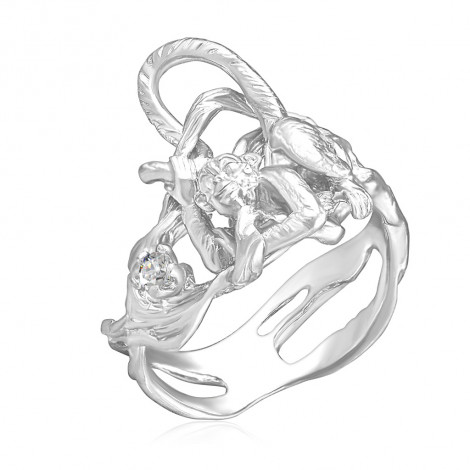 Кольцо из серебра с фианитом | Материал:Серебро Проба:925 Вставки:Фианит Примерный вес (г):4.57 Обработка:Родирование