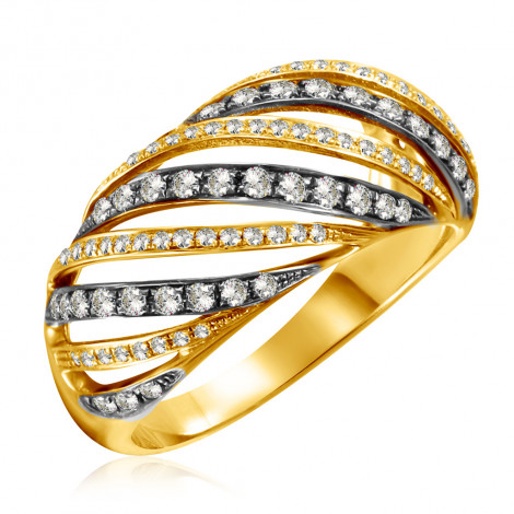 Кольцо из желтого золота с бриллиантами | Материал:Золото Цвет:Жёлтый Проба:585 Вставки:Бриллиант Примерный вес (г):3.5