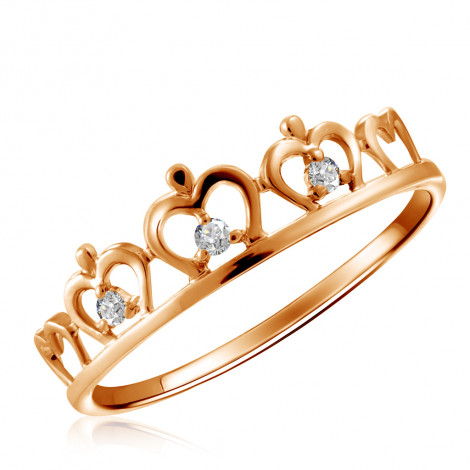 Кольцо-корона из красного золота с фианитами | Материал:Золото Цвет:Красный Проба:585 Вставки:Фианит Примерный вес (г):0.67 Тематика:Корона