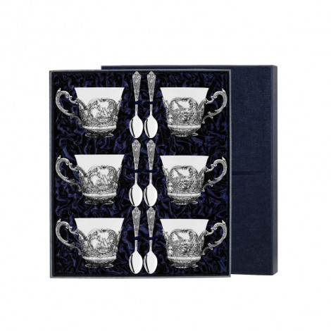 Чайный набор с чернением, 12 предметов | Материал:Серебро Проба:925 Вставки:Без вставок Примерный вес (г):999.99 Обработка:Чернение