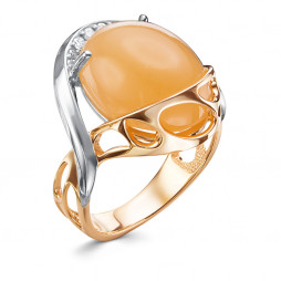 Кольцо из золота | Материал:Золото Цвет:Комбинированный Проба:585 Для женщин Вставки:Бриллиант, Лунный камень Примерный вес (г):6.51