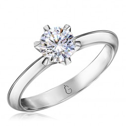 Помолвочное кольцо из белого золота с бриллиантом | Материал:Золото Цвет:Белый Проба:750 Для женщин Вставки:Бриллиант Примерный вес (г):2.34 Тематика:Помолвочное
