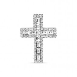 Крест c бриллиантами | Материал:Золото Цвет:Белый Проба:750 Для женщин Вставки:Бриллиант Примерный вес (г):1.93 