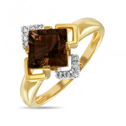 Кольцо c бриллиантами и кварцем | Материал:Золото Цвет:Жёлтый, Красный Проба:585 Для женщин Вставки:Бриллиант, Кварц Серый Примерный вес (г):3.18