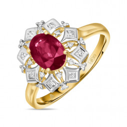 Кольцо c бриллиантами и рубинами | Материал:Золото Цвет:Жёлтый Проба:585 Для женщин Вставки:Бриллиант, Рубин Примерный вес (г):3.06