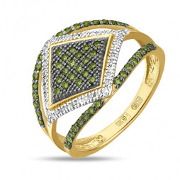 Кольцо c бриллиантами | Материал:Золото Цвет:Комбинированный, Жёлтый Проба:585 Для женщин Вставки:Бриллиант Зелёный Примерный вес (г):3.23