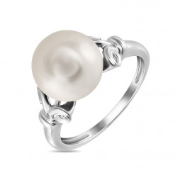 Кольцо c бриллиантами и жемчугом | Материал:Золото Цвет:Белый Проба:585 Для женщин Вставки:Бриллиант, Жемчуг Белый Примерный вес (г):3.25