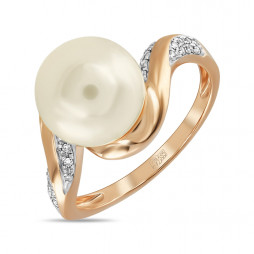 Кольцо c бриллиантами и жемчугом | Материал:Золото Цвет:Белый, Красный Проба:585 Для женщин Вставки:Бриллиант, Жемчуг Примерный вес (г):3.27