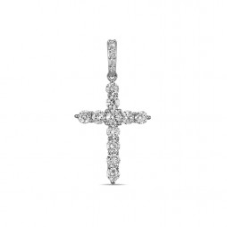 Крест с бриллиантами | Материал:Золото Цвет:Белый Проба:585 Для женщин Вставки:Бриллиант Примерный вес (г):0.86