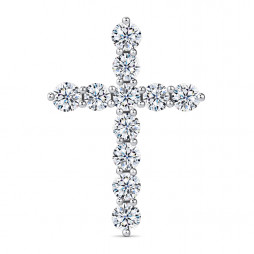 Крест с бриллиантами | Материал:Золото Цвет:Белый Проба:585 Для женщин Вставки:Бриллиант Примерный вес (г):3.57 