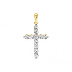 Крест с выращенным бриллиантом | Материал:Золото Цвет:Жёлтый Проба:585 Для женщин Вставки:Бриллиант Примерный вес (г):1.65 