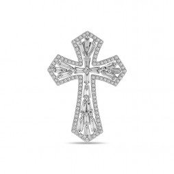 Крест с бриллиантами | Материал:Золото Цвет:Белый Проба:585 Для женщин Вставки:Бриллиант Примерный вес (г):2.78 