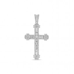 Крест с бриллиантами | Материал:Золото Цвет:Белый Проба:750 Для женщин Вставки:Бриллиант Примерный вес (г):5.08 