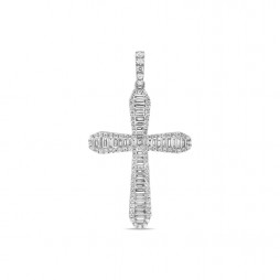 Крест с бриллиантами | Материал:Золото Цвет:Белый Проба:750 Для женщин Вставки:Бриллиант Примерный вес (г):4.62 