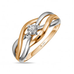 Золотое кольцо с фианитом | Материал:Золото Цвет:Красный Проба:585 Для женщин Вставки:Фианит Примерный вес (г):1.97