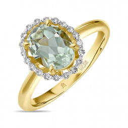 Кольцо с аметистом и бриллиантами | Материал:Золото Цвет:Жёлтый Проба:585 Для женщин Вставки:Аметист, Бриллиант Примерный вес (г):2.25 