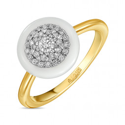 Кольцо с керамикой и бриллиантами | Материал:Золото Цвет:Жёлтый Проба:585 Для женщин Вставки:Керамика, Бриллиант Примерный вес (г):2.77 