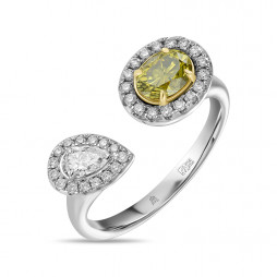 Кольцо с бриллиантами и облагороженными бриллиантами | Материал:Золото Цвет:Белый Проба:585 Для женщин Вставки:Бриллиант Жёлтый Примерный вес (г):5.64 