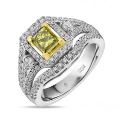 Кольцо с бриллиантами и облагороженными бриллиантами | Материал:Золото Цвет:Белый Проба:585 Для женщин Вставки:Бриллиант Жёлтый Примерный вес (г):8.33 