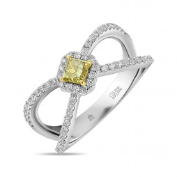 Кольцо с бриллиантами и облагороженными бриллиантами | Материал:Золото Цвет:Белый Проба:585 Для женщин Вставки:Бриллиант Жёлтый Примерный вес (г):4.19 