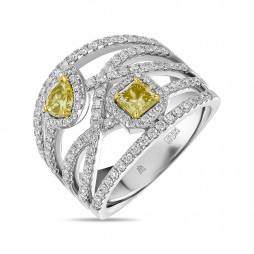 Кольцо с облагороженными бриллиантами и бриллиантами | Материал:Золото Цвет:Белый Проба:585 Для женщин Вставки:Бриллиант Жёлтый Примерный вес (г):9.43 