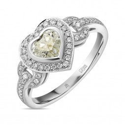 Кольцо с бриллиантами | Материал:Золото Цвет:Белый Проба:585 Для женщин Вставки:Бриллиант Примерный вес (г):3.64 Тематика:Сердечки