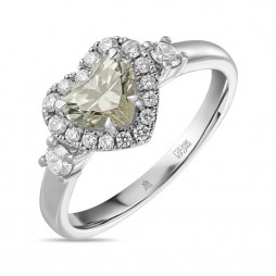 Кольцо с бриллиантами | Материал:Золото Цвет:Белый Проба:585 Для женщин Вставки:Бриллиант Примерный вес (г):3.41 Тематика:Сердечки