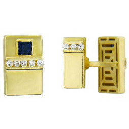 Запонки с сапфирами и бриллиантами из жёлтого золота 750 пробы | Материал:Золото Цвет:Жёлтый Проба:750 Для мужчин Вставки:Бриллиант