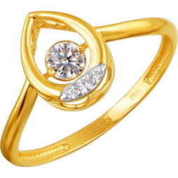 Кольцо с 4 фианитами из жёлтого золота |	 Материал:Золото Вставки:Фианит