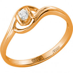 Кольцо с 1 бриллиантом из красного золота | Материал:Золото Цвет:Красный Проба:585 Для женщин Вставки:Бриллиант Примерный вес (г):1.47 Тематика:Классика, 1 камень