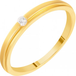 Кольцо с бриллиантом из желтого золота | Материал:Золото Цвет:Жёлтый Проба:585 Вставки:Бриллиант Примерный вес (г):3.08 Тематика:Классика, Парные, 1 камень, Обручальное