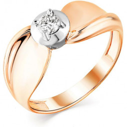 Кольцо с 1 бриллиантом из комбинированного золота | Материал:Золото Цвет:Комбинированный Проба:585 Для женщин Вставки:Бриллиант Примерный вес (г):2.42 Тематика:Классика, 1 камень