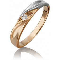 Кольцо с кристаллами swarovski из комбинированного золота | Материал:Золото Цвет:Комбинированный Проба:585 Для женщин Вставки:Swarovski Примерный вес (г):1.94 Тематика:Классика, 1 камень, Обручальное