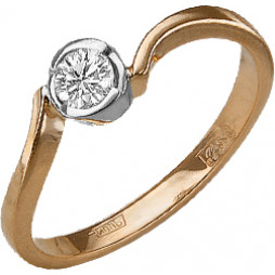 Кольцо с кристаллом swarovski из комбинированного золота | Материал:Золото Цвет:Комбинированный Проба:585 Для женщин Вставки:Swarovski Примерный вес (г):1.85 Тематика:Классика, 1 камень, Помолвочное