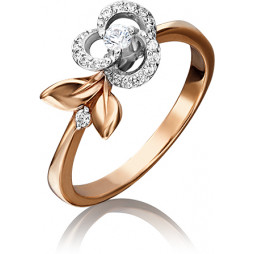 Кольцо Роза с кристаллами swarovski из комбинированного золота | Материал:Золото Цвет:Комбинированный Проба:585 Для женщин Вставки:Swarovski Примерный вес (г):2.36 Тематика:Цветы, Дорожка, Роза