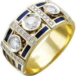 Кольцо с бриллиантами, вставкой из эмали из комбинированного золота 750 | Материал:Золото Цвет:Комбинированный Проба:750 Для мужчин Вставки:Эмаль, Бриллиант Примерный вес (г):12.65 Ширина (мм):10 Тематика:Классика, Дорожка