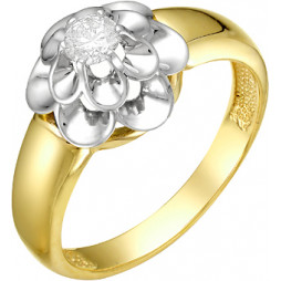 Кольцо Цветок с 1 бриллиантом из жёлтого золота | Материал:Золото Цвет:Жёлтый Проба:585 Для женщин Вставки:Бриллиант Примерный вес (г):4.03 Тематика:Цветы