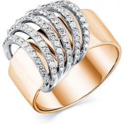 Кольцо с 75 бриллиантами из комбинированного золота | Материал:Золото Цвет:Комбинированный Проба:585 Для женщин Вставки:Бриллиант Примерный вес (г):5.34